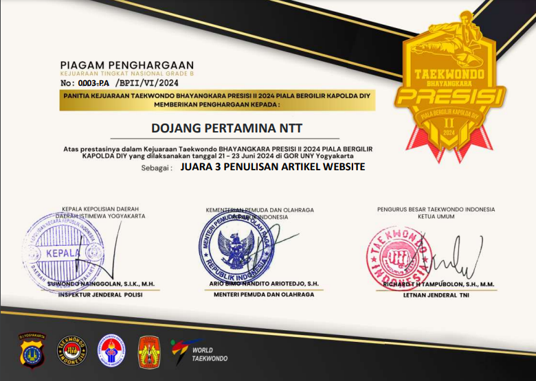 PERTAMINA TAEKWODO CLUB NTT JUARA III NASIONAL PERTAMINA TAEKWONDO CLUB